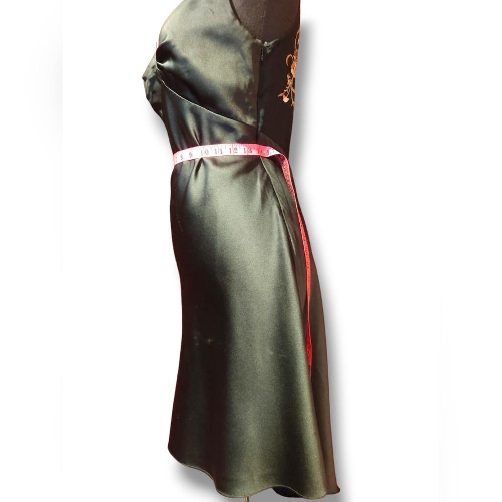 Satin dress with embroidery. Size 10. Plunging Neckline. - Picture 5 of 12